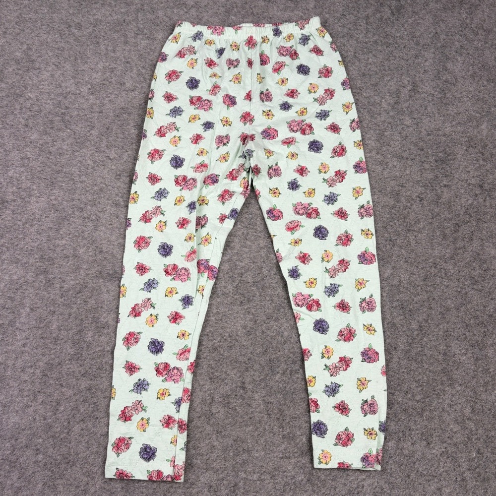 Flapdoodles Floral Leggings Girls‎ Size 8 Vintage 90s Pointelle Quilted Mint